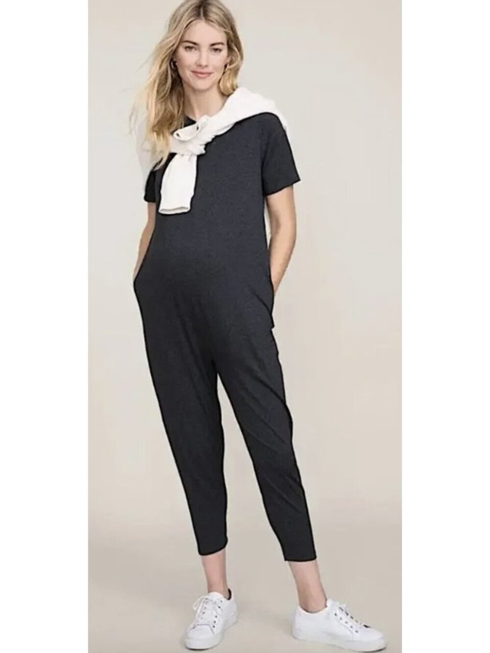 HATCH The Walkabout Maternity Jumpsuit in Black Short Sleeve Jersey Relaxed Fit